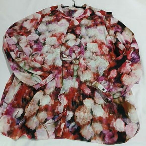 NYDJ Not your Daughters Jeans XL Abstract Floral Long-Sleeved blouse ruffle - Picture 11 of 16